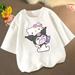 Sanrios Kawaii Anime Kuromi Hello Kitty Cute Cartoon Cotton Children s Short Sleeve T-Shirt Round Neck Bottom Summer Top Gift