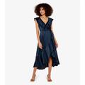 Apricot Navy Satin Ruffle Wrap Midi Dress New Look