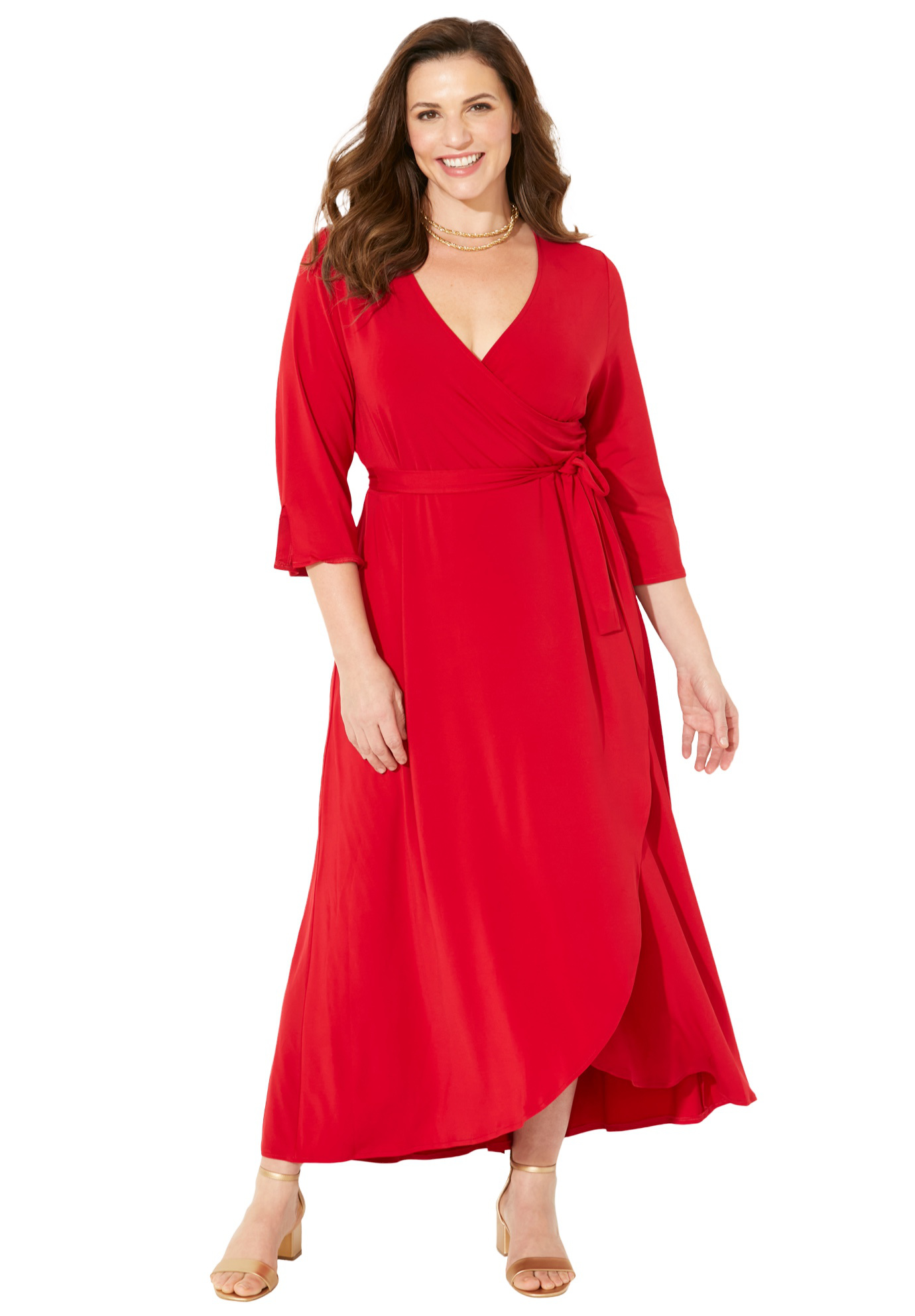 Plus Size Women's Easy Faux Wrap Dress by Catherines in Classic Red (Size 0XWP)