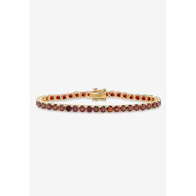 Women's 12.90 Tcw Round Genuine Red Garnet Yellow Gold-Plated Tennis Bracelet 7.25" by PalmBeach Jewelry in Red