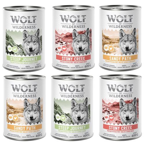 6 x 400 g Mixpaket Wolf of Wilderness getreidefreies Hundefutter nass