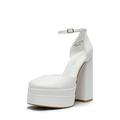 DREAM PAIRS Women’s High Chunky Platform Closed Toe Block Heels Square Toe Ankle Strap Dress Wedding Party Pumps Shoes,White Size 9/7 UK