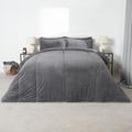 OHS Teddy Fleece Duvet Set Double 10.5 Tog Coverless Duvet, Winter Bedding Coverless Duvet with Pillowcases Quilt Covers Warm Fluffy Bedding, Charcoal Grey