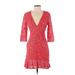 StyleStalker Cocktail Dress - Mini V Neck 3/4 sleeves: Red Solid Dresses - Women's Size Small
