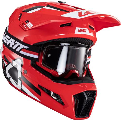 Leatt 3.5 V24 Logo Motocross Helm mit Brille, schwarz-weiss-rot, Größe L