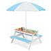 Costway 3-in-1 Kids Outdoor Picnic Water Sand Table with Umbrella Play Boxes-Blue