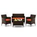 Costway 4 Pieces Comfortable Outdoor Rattan Sofa Set with Glass Coffee Table-Orange