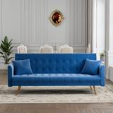 Ouyessir Velvet Tufted Convertible Futon Sofa Bed Loveseat with 2 Pillows-Style 1