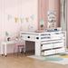 Full Size Loft Bed Soild Wood Loft Bed with Retractable Writing Desk and Lateral Portable Desk, Shelves for Girls, Boys, White
