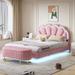 2-Piece Bedroom Set, Queen Size Floating Design Platform Bed with LED Lights and Velvet Storage Ottoman, for Bedroom, Dorm Etc