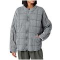 FAIWAD Women s Trendy Solid Color Stand Collar Puffer Coat Long Sleeve Zip Plaid Patchwork Pocket Jacket