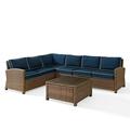 5 Piece Bradenton Outdoor Wicker Seating Set with Navy Cushions - Weathered Brown