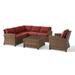 5 Piece Bradenton Outdoor Wicker Seating Set with Sangria Cushions - Weathered Brown