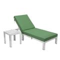 Chelsea Modern Outdoor Weathered Gray Chaise Lounge Chair with Side Table & Cushions Green