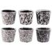 Terracotta Round Pot with Floral Design Body & Tapered Bottom Assortment Craquelure Gloss Finish Black & White - 6 Piece