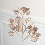 Champagne Glittered Ficus Leaves Picks: 12 Pack of Realistic Lifelike Artificial Ficus Leaves for Holiday Decor Christmas Ornaments Floral Arrangements and More