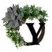 Fdelink Decorative Plaque Unique Last Name Year Round Front Door Wreath with Bow Welcome Sign Garland Creative 26 Letter Farmhouse Wreath for Spring All Seasons Outside Hanger Decor Gift Wreath