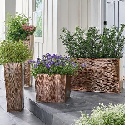 Hammered Stainless Steel Planter Pots - Short Tapered, 14.5