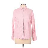 Lands' End Long Sleeve Button Down Shirt: Pink Print Tops - Women's Size 10