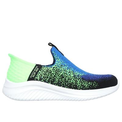 Skechers Boy's Slip-ins: Ultra Flex 3.0 - Brisk-Spec Sneaker | Size 2.5 | Black/Lime | Textile | Machine Washable