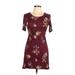 Sky and Sparrow Casual Dress - Sheath Scoop Neck Short sleeves: Burgundy Floral Dresses - Women's Size Large