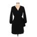 J.Crew Casual Dress - Wrap Plunge 3/4 sleeves: Black Print Dresses - Women's Size 6 Petite