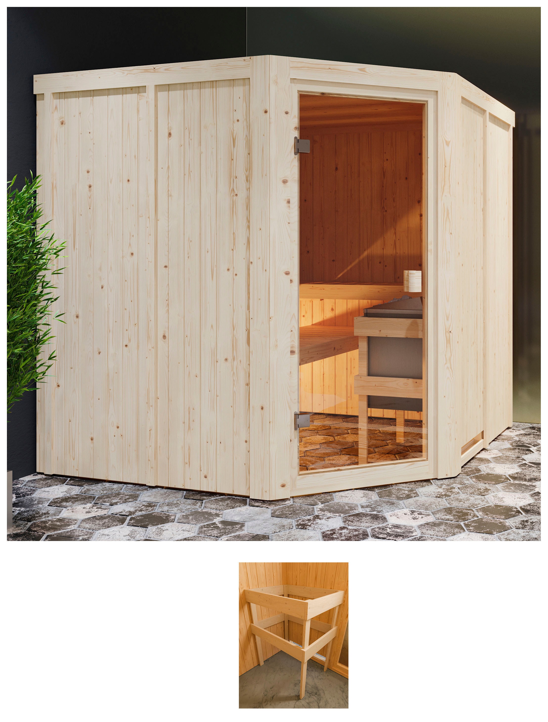 Sauna KARIBU "Kotka", beige (natur), (ohne Ofen), Saunen