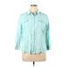 Liz Claiborne Long Sleeve Button Down Shirt: Teal Checkered/Gingham Tops - Women's Size X-Large