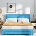 Latitude Run® Sharon Queen Size Platform Bed w/ Hydraulic Storage & 2 Drawers Upholstered/Linen in Blue | 43.7 H x 64.2 W x 82.7 D in | Wayfair