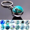Porte-clés de la mer bleue avec pendentif boule de verre double face porte-clés des organismes