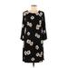 Tommy Hilfiger Casual Dress - Shift Scoop Neck 3/4 sleeves: Black Floral Dresses - Women's Size 8