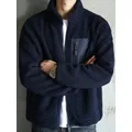 2023 New Men's Winter Jacket Korean Fashion Stand Collar Zip Pockets Thicken Fleece Lined Warm Coat