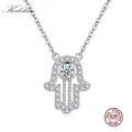 KALETINE 925 Sterling Silver Hamsa Hand Necklace Lucky Fatima Pendant Long Necklace Women Long Chain