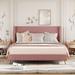 Modern Simple Queen Size Corduroy Platform Bed w/ Metal Legs Upholstered Bed Frame & Tufted Headboard Panel Bed, Easy Assembly