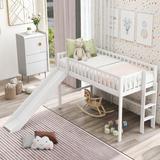 Twin Size Low Loft Bed Toddler Bed Kids Bed with Slide, White