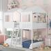 Full Over Full House Shape Bunk Bed Frame, White