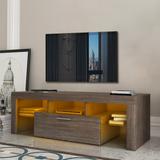 LED TV Stand Entertainment Center w/ LED Lights Small TV Console Media Table w/ Glass Shelves and Adjustable Feet Accent Tables