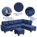 Blue Reversible Cushions Sectional Sofa Set w/ Convertible Ottoman