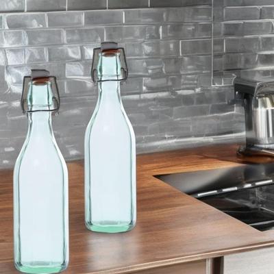 Amici Home Italian Recycled Green Faceted Hermetic Bottles Set of 2