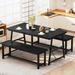 3 Piece Kitchen Dining Table Set, Industrial Modern Wood Dining Set with Benches for Kitchen, Breakfast, Living Room, Bar