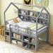 Twin Size House Loft Bed with Multiple Storage Shelves, Wood Kids Loft Bed with Safety Guardrail, Playhouse Bed for Boys, Girls