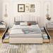 Queen Size Linen Fabric Upholstered Platform Bed with Wingback Headboard and 4 Drawers, Bedroom Platform Bed Storage Bed, Beige