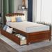 Twin Size Platform Bed with 2 Storage Drawers, Wood Platform Bed with Balustrade Headboard and Wood Slats