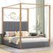 Queen Size Upholstery Canopy Platform Bed with Metal Frame