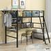 Twin Metal Loft Bed with Desk and Storage Shelves, Modern Heavy-Duty Metal Loft Bed Frame with a Hanging Clothes Rack for Kids