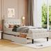 Twin Size Beige Upholstered Platform Bed w/ Drawers Storage Bed, Panel Bed