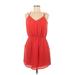 Banana Republic Casual Dress - Mini V Neck Sleeveless: Red Solid Dresses - Women's Size 8 Petite