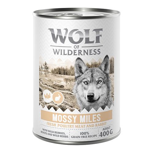 6 x 400 g Mossy Miles Geflügel mit Kaninchen Wolf of Wilderness getreidefreies Hundefutter nass