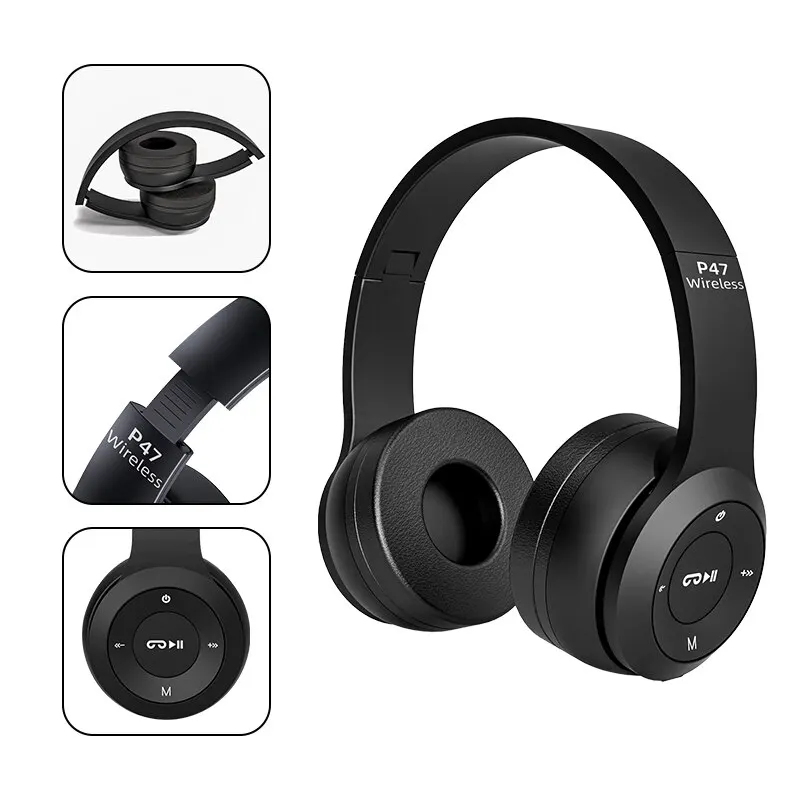 P47 Cuffie Bluetooth wireless Auricolari stereo pieghevoli Microfono con riduzione del rumore super bassi per PC portatile TV