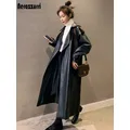 Trench lungo in pelle impermeabile oversize nero Nerazzurri primavera per donna 2021 abbigliamento